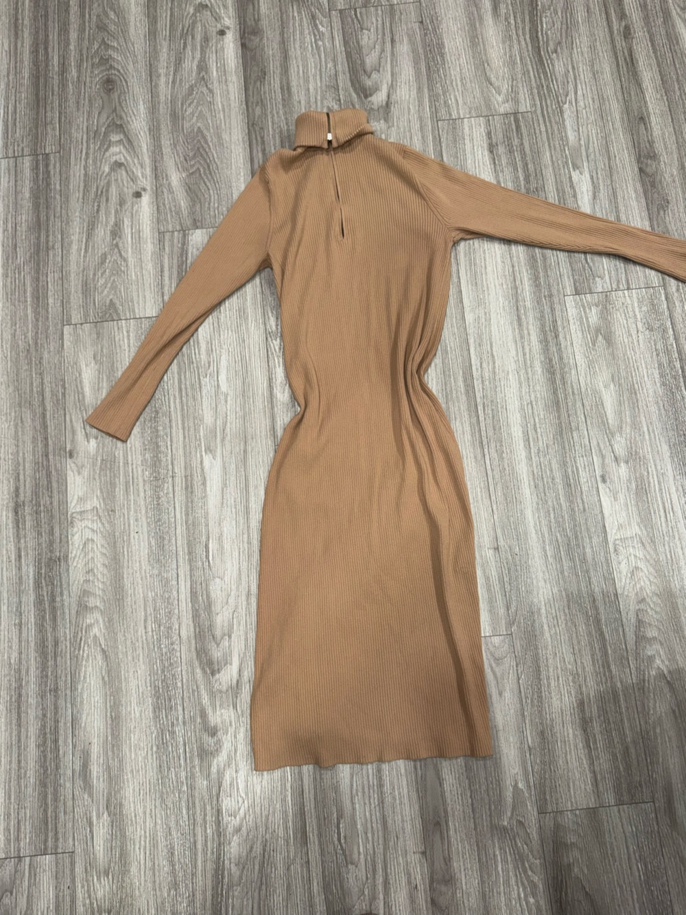 Uniqlo Ribbed Turtleneck Midi Dress - Camel Brown
